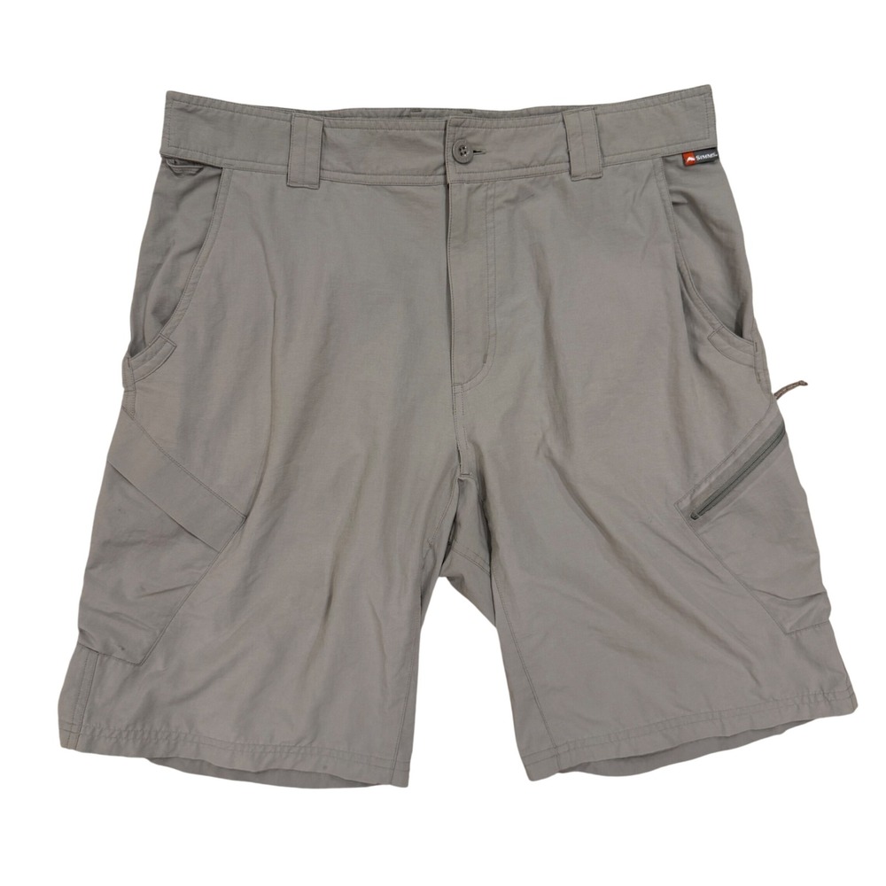 Simms Fishing Shorts Mens Medium Gray Stretch Cargo Utility Technical